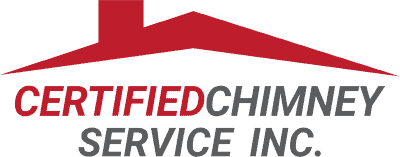 Logo of Certified Chimney Service Inc. featuring a red silhouette of a house with a chimney on top, above the company name written in red and gray text, symbolizing expert Chimney Repair Fairfield County CT services.