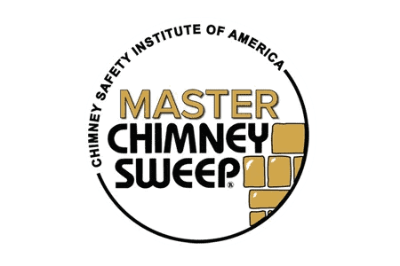 The logo of the Chimney Safety Institute of America, highlighting "Master Chimney Sweep" in bold, features a graphic of gold bricks. Designed for professionals like those offering chimney repair in Fairfield County, CT, this circular emblem has a white background and black border text.